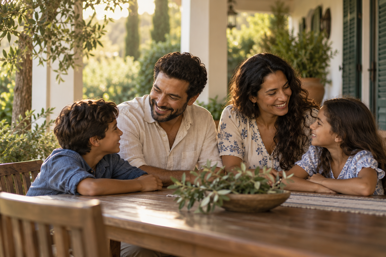 Imagem ilustrativa de uma família reunida em conversa numa varanda